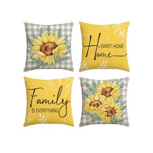 Sunflower Summer Buffalo Plaid Throw Pillow Covers, 18 x 18